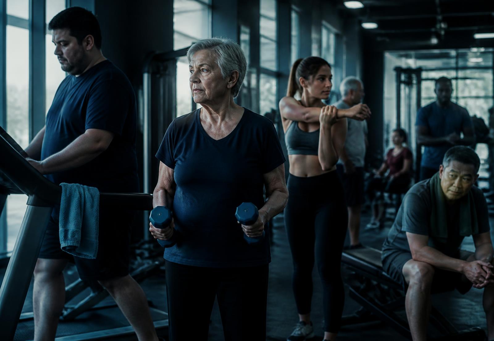 People of different ages and body types training together in a community gym